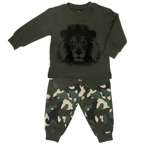 Frogs and dogs pyjama jongens leger groen camouflage leeuw maat 74, maat 80, maat 86, maat 92, maat 98, maat 104, maat 110, maa